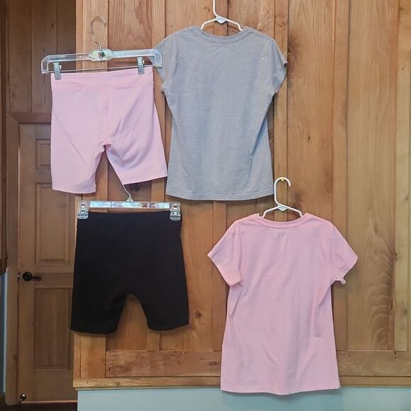 Champion 2 Tee Shirts & 2 Biker Shorts Girls Bundle, Medium, Pink, Grey, & Black - Picture 2 of 10